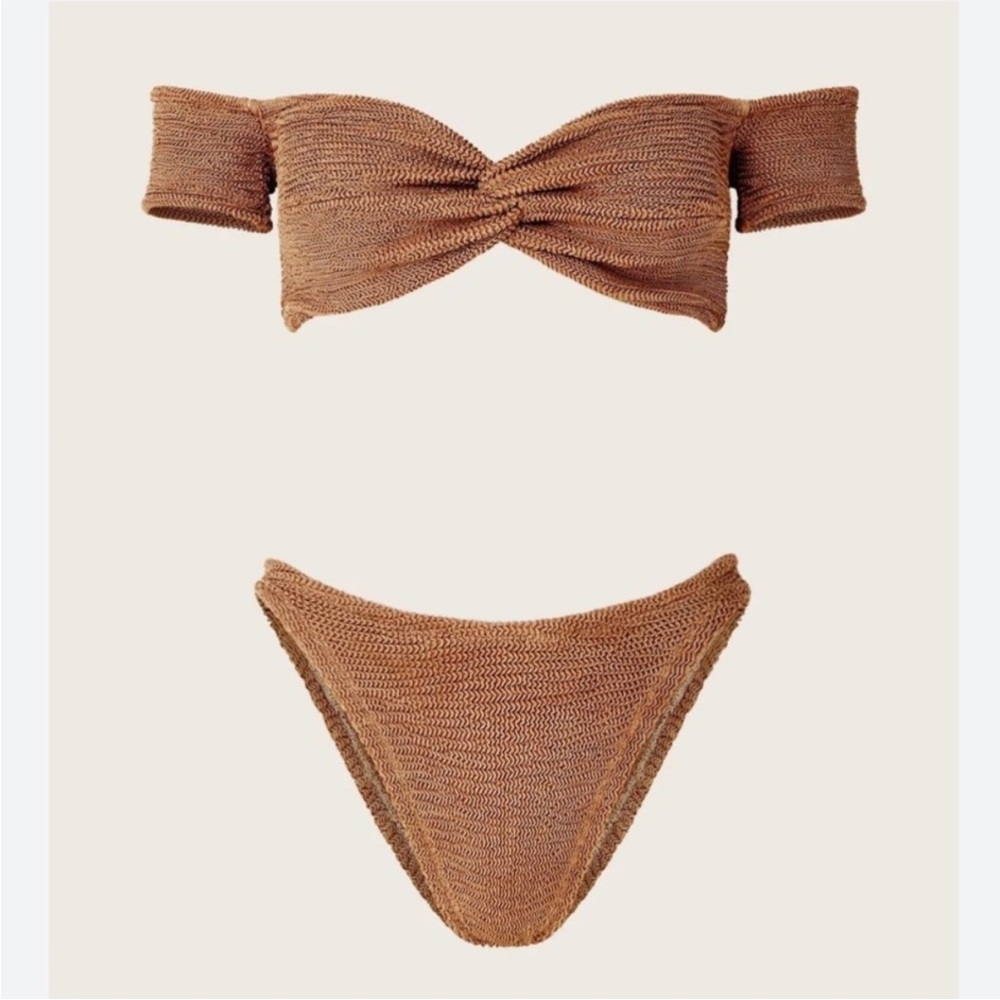 Hunza G Brigette Bikini Set in Metallic Cocoa Brown OS - Picture 5 of 7